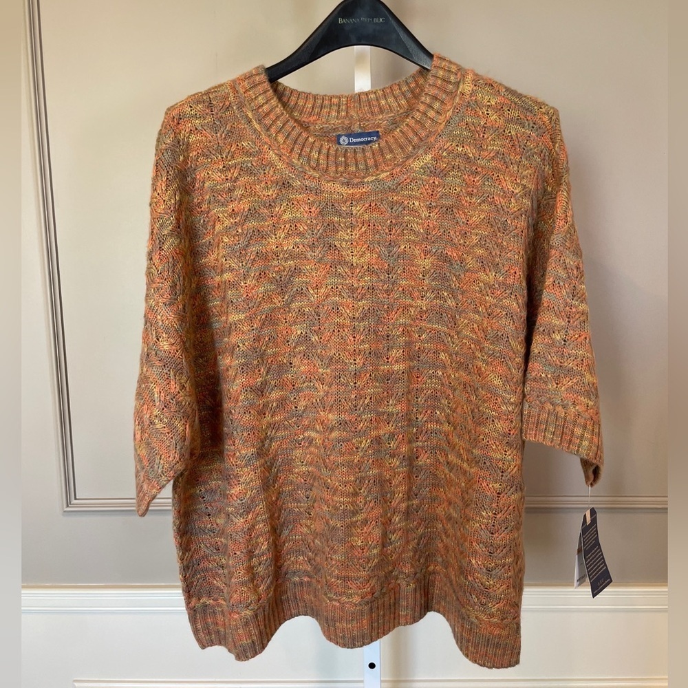 Democracy NWT 3X Sweater Chunky Knit Colorful Textured Knit 3/4 sleeve Crew Neck
